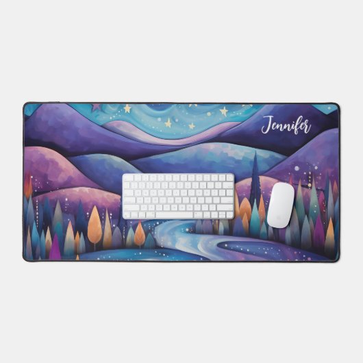 Whimsical Night - rivier, bomen en bergen Bureaumat (Keyboard & Muis)