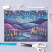 Whimsical Night - rivier, bomen en bergen Tissuepapier (Craft)