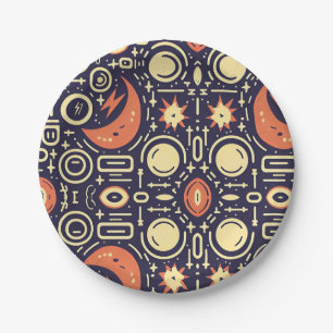 Whimsical Night Sky - Kleurrijk patroonontwerp Papieren Bordje