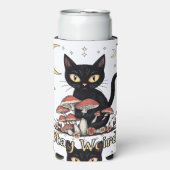 Whimsical noir cat framed by red mushrooms and pal (Seltzer Voorkant)