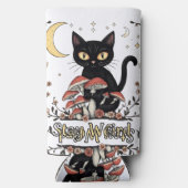 Whimsical noir cat framed by red mushrooms and pal (Achterkant)