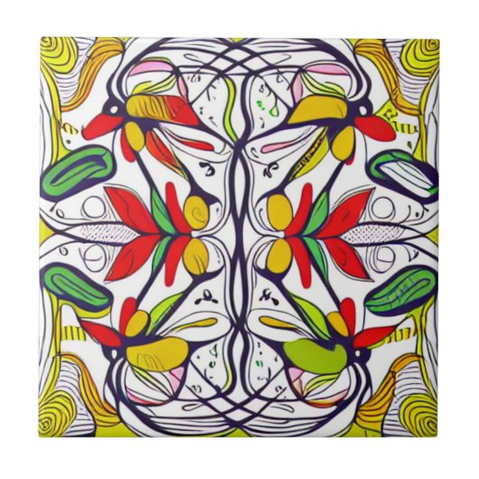 Whimsical Nordic Folk Art Tegeltje (Voorkant)