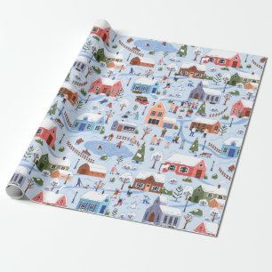 Whimsical Nordic Hygge Christmas Village Pastel Cadeaupapier
