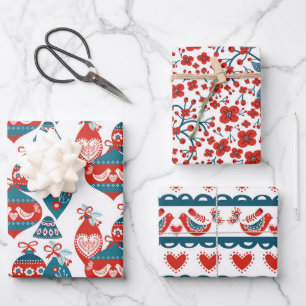 Whimsical Nordic Kerstsierents and Deer Inpakpapier Vel