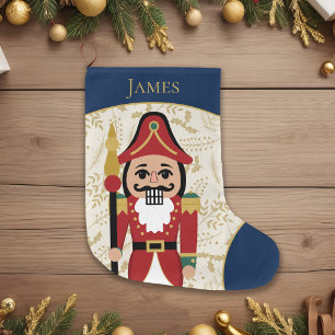Whimsical Notenkraker Blauw en Beige Grote Kerstsok