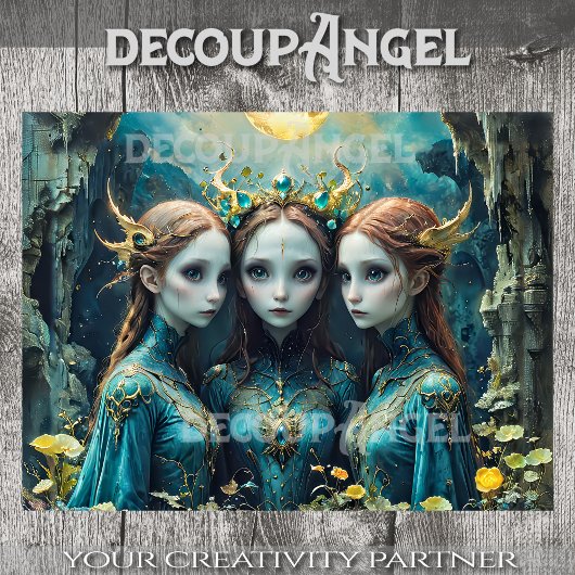 Whimsical Nymph Trio - Decoupage - Tissuepapier