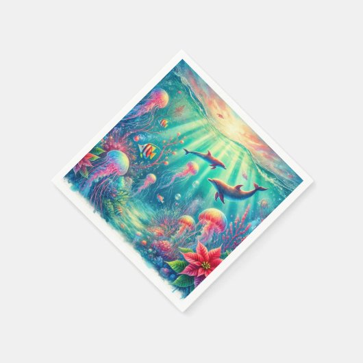 Whimsical Ocean Poinsettia Reef Decoupage Servette Servet (Hoek)