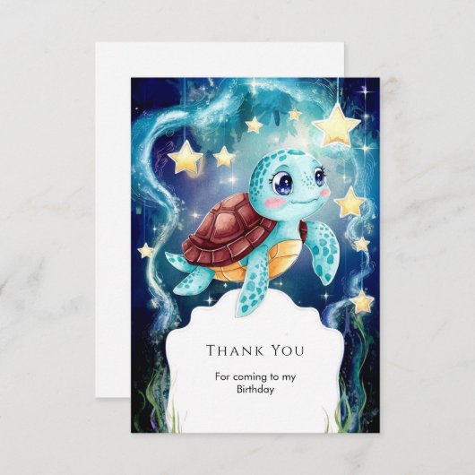 Whimsical Ocean Underwater Turtle Verjaardag Bedankkaart (Voorkant / Achterkant)