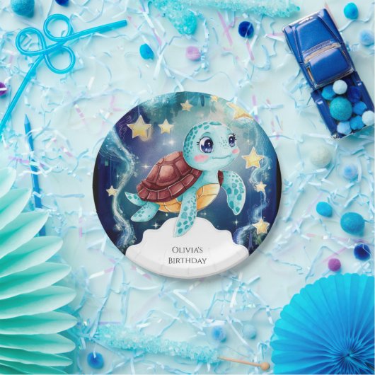 Whimsical Ocean Underwater Turtle Verjaardag Papieren Bordje (Feest)