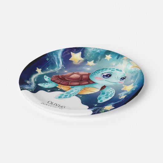 Whimsical Ocean Underwater Turtle Verjaardag Papieren Bordje (Gekanteld)