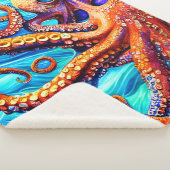 Whimsical Octopus Blue Ocean Wave Cubism Sherpa Deken (3/4)