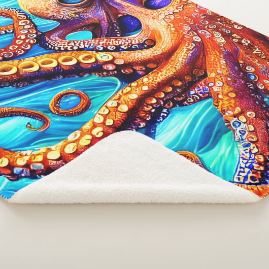 Whimsical Octopus Blue Ocean Wave Cubism Sherpa Deken (3/4)