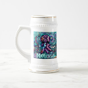 Whimsical Octopus Floral Blauwgroen kust gepersona Bierpul