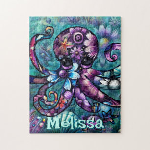 Whimsical Octopus Floral Blauwgroen kust gepersona Legpuzzel