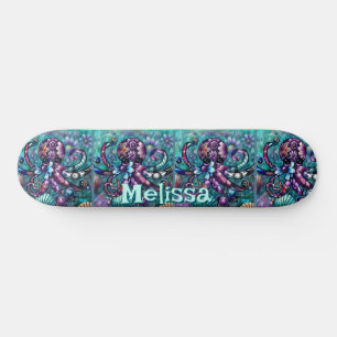 Whimsical Octopus Floral Blauwgroen kust gepersona Skateboard