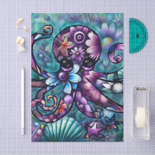 Whimsical Octopus Floral Blauwgroen kustontkoppeli Tissuepapier (Craft)