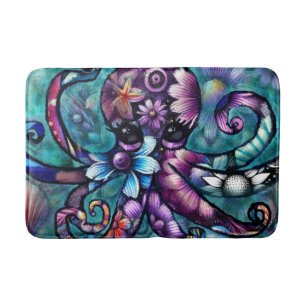 Whimsical Octopus Floral Blauwgroen Paarse Blauwe  Badmat