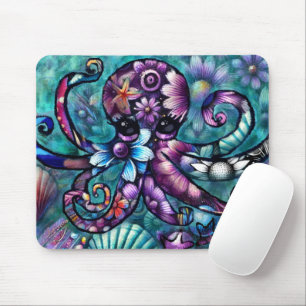 Whimsical Octopus Floral Blauwgroen Paarse Blauwe  Muismat