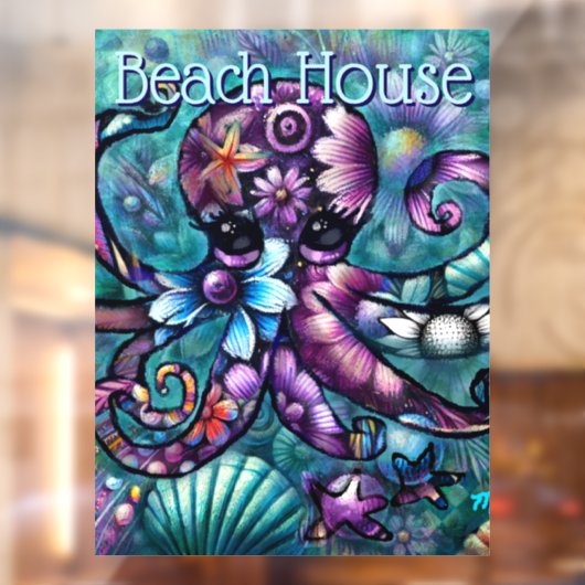 Whimsical Octopus Floral Blauwgroen Paarse Blauwe Raamsticker (Vel 2)