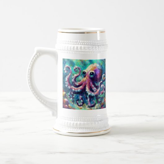 Whimsical Octopus Olieverfschilderij Nautisch Stra Bierpul (Links)