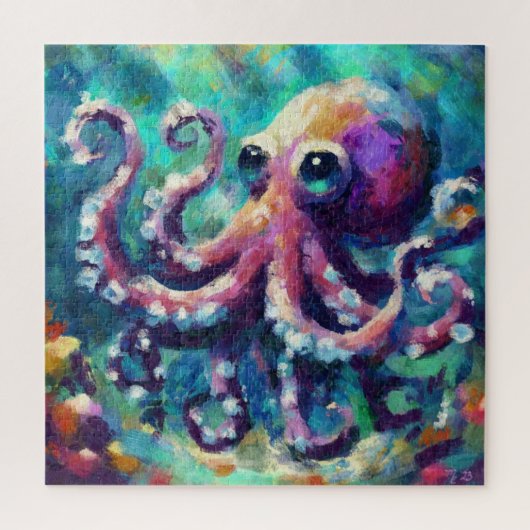 Whimsical Octopus Olieverfschilderij Nautisch Stra Legpuzzel (Verticaal)