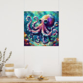 Whimsical Octopus Olieverfschilderij Nautisch Stra Poster (Keuken)