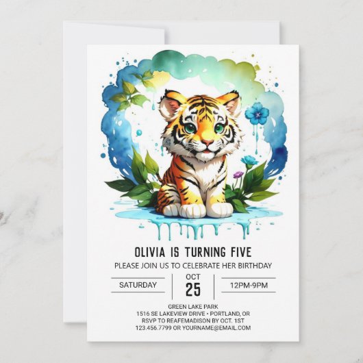 Whimsical Oerwoud Tiger Custom Boy Verjaardag Kaart (Voorkant)