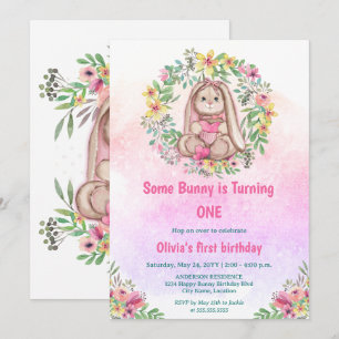 Whimsical of Bunny Floral Birthday Party Kaart
