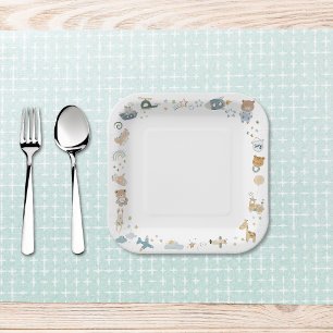 Whimsical Oh Boy Waterverf Doodle Baby shower Papieren Bordje
