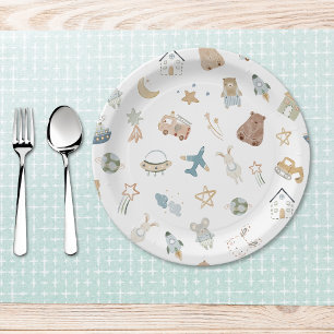 Whimsical Oh Boy Waterverf Doodle Baby shower Papieren Bordje