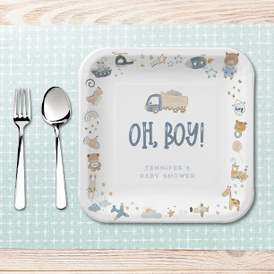 Whimsical Oh Boy Waterverf Doodle Baby shower Papieren Bordje