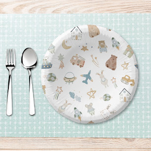 Whimsical Oh Boy Waterverf Doodle Baby shower Papieren Kommen