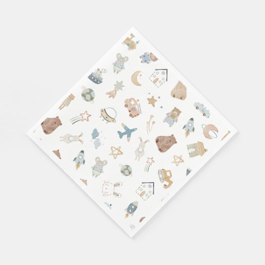 Whimsical Oh Boy Waterverf Doodle Baby shower Servet (Hoek)