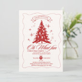 Whimsical Oh What Fun Christmas Tree Red Beige  Kaart (Staand voorkant)