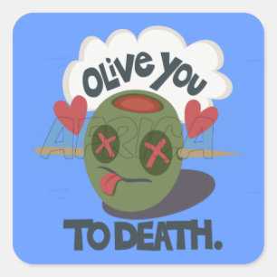 Whimsical "Olive My Heart" Grappig gezichtsontwerp Vierkante Sticker