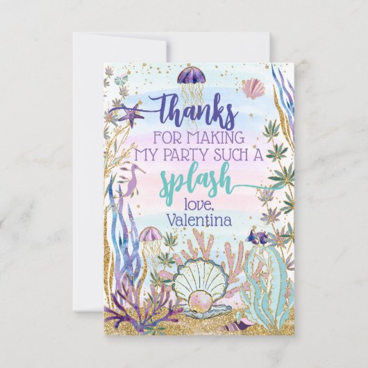 Whimsical Onder het Zee Birthday Party Script Bedankkaart (Voorkant)