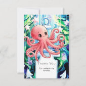 Whimsical Onder het Zee Octopus Verjaardag Bedankkaart (Voorkant)