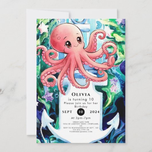 Whimsical Onder het Zee Octopus Verjaardag Kaart (Voorkant)