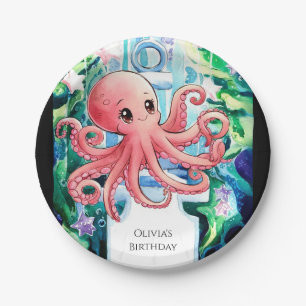 Whimsical Onder het Zee Octopus Verjaardag Papieren Bordje