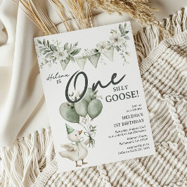 Whimsical One Silly Goose 1st Birthday Kaart