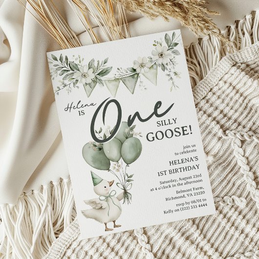 Whimsical One Silly Goose 1st Birthday Kaart