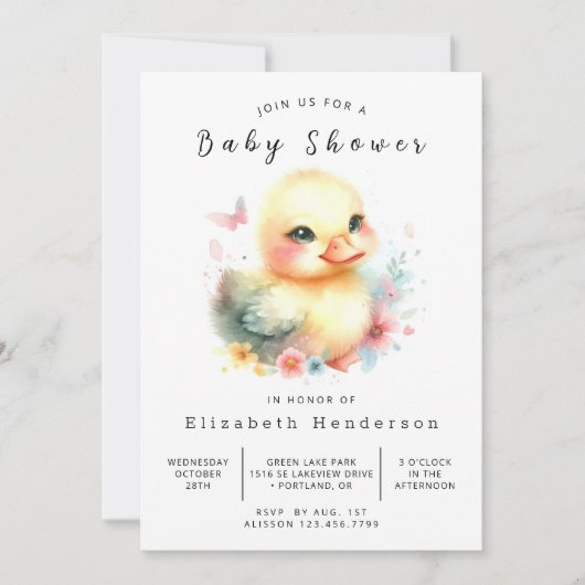 Whimsical Online Duck Baby shower Kaart (Voorkant)