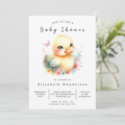 Whimsical Online Duck Baby shower Kaart (Staand voorkant)