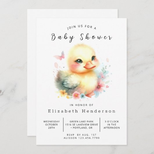 Whimsical Online Duck Baby shower Kaart (Voorkant / Achterkant)
