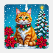 Whimsical Orange Cat and Custom Message Christmas Metalen Ornament (Voorkant)