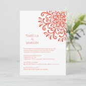 Whimsical Orange Red Flourish Faire-part de mariag (Debout devant)