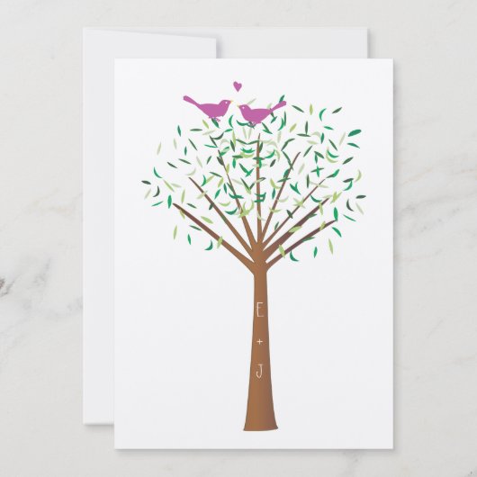 Whimsical Oranje and Fuchsia Love Bird Tree Invite Kaart (Achterkant)