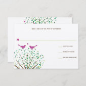 Whimsical Oranje and Fuchsia Love Bird Tree RSVP (Voorkant / Achterkant)