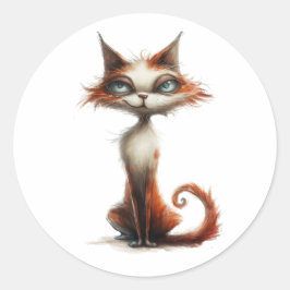 Whimsical Oranje Cat Cartoon Illustratie Ronde Sticker