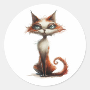 Whimsical Oranje Cat Cartoon Illustratie Ronde Sticker